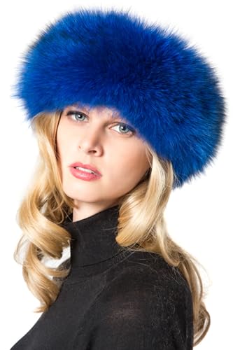 Headband-Neck Warmer-hat-Hats-Cap-caps-Fur-Mink-Collar-Collars-Hair Scarf-Fox Headband-Fox-Headwear-Ear muff-Beanie-Beret (Royal Blue)