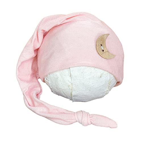AMOS and SAWYER Knotted Sleeping Hat, Photography Prop (Newborn, Blush - Moon Button)