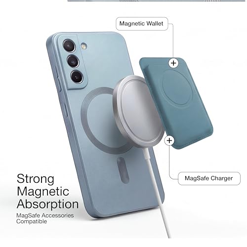 Image of amazon basics Premium Mag-Safe Case for Samsung Galaxy S21FE 5G | Shockproof & Anti-Scratch Cover | Soft Silicone with Wireless Charging | Camera Lens Guard - Blue
