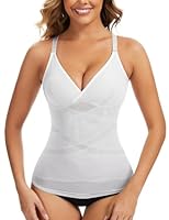 MISS MOLY Damen Unterhemd Mesh Formende Tank Top Bauch Weg Shapewear Damen Elastizität Figurformendes Trägertop Body Shaper Camisole Shaping Hemd,Weiß,XL