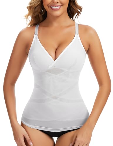 MISS MOLY Damen Unterhemd Mesh Formende Tank Top Bauch Weg Shapewear Damen Elastizität Figurformendes Trägertop Body Shaper Camisole Shaping Hemd,Weiß,XL