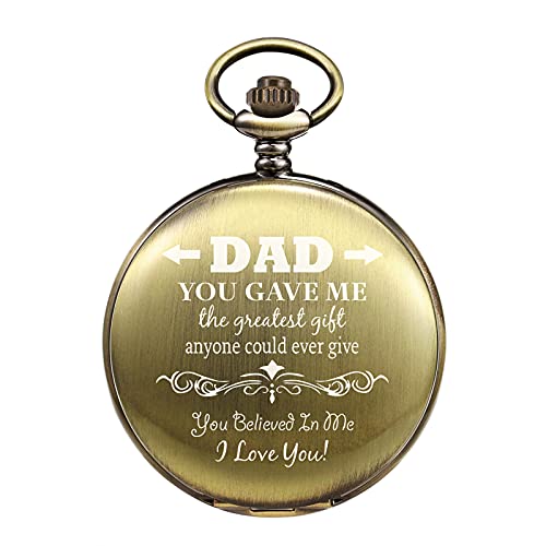 TREEWETO Engraved Bronze Pocket Watch Gift for Dad, Men, Father,