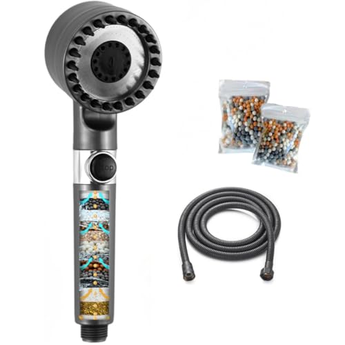 Alcachofa de Ducha con Filtro Antical y Cloro, Alta Presión 3 Modos, Cabezal de Ducha con Manguera de Acero Inoxidable 1.5 m y 2 Recambios de Piedras Filtrantes