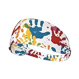 KINGNOYI Kids Hand Print Sweatbands Summer Accessories Elastic Bands,Fashion Non Slip Headband, Moisture Wicking Sweatband, Black