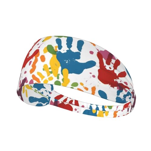 KINGNOYI Kids Hand Print Sweatbands Summer Accessories Elastic Bands,Fashion Non Slip Headband, Moisture Wicking Sweatband, Black