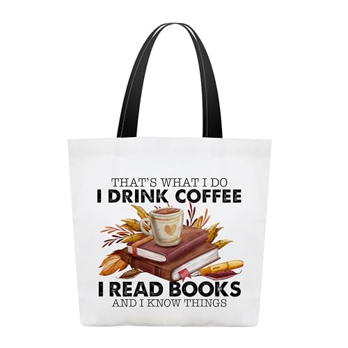 Canvas Book Tote Bag for Women, Books, Coffee, Gift