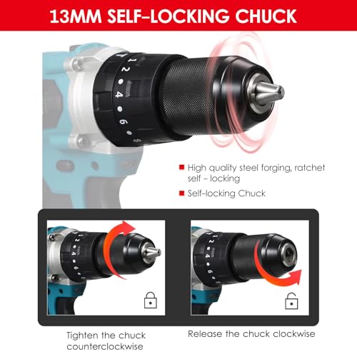 Image of KROST Pro Series 21V(37V MAX) Cordless Brushless Hammer Drill Machine,13mm Metal Chuck With 2x5.0Ah Li-ion Batteries And 1pc Fast Charger (Impact Drill)