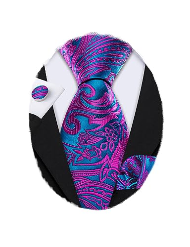 Image of Barry.Wang Men Ties Paisley Woven Silk Necktie Set with Pocket Suqare Cufflinks Formal