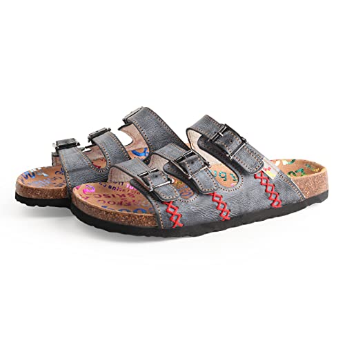 TMA EYES Womens Flat Slide Sandals with Arch Support Strap Adjustable Buckle Non Slip Rubber Sole2