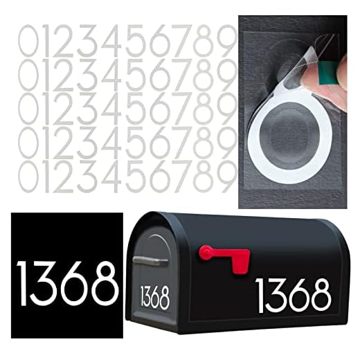 Reflective Mailbox Numbers for Outside, 5 Sets Number Stickers with Sticky Tabs for Easy Backing Peeling, Pre-cut for Effortless Align, Strong Self Adhesive Vinyl House Numbers for Mailbox Address Trash Bin Hard Hat (2 inch, 5 sets)