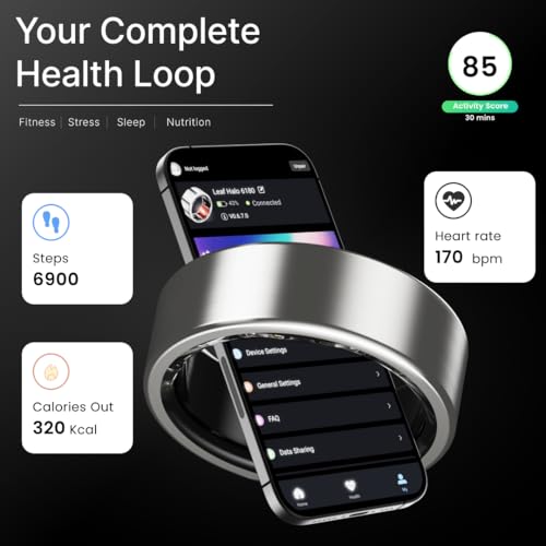 Image of Leaf Halo Smart Ring | Health Tracker | Sleep, Fitness, Stress | Includes 30+ Workout Modes | Battery upto 10 Days | Buy Sizing Kit First | Track Steps, HRV, SPO2 & Periods | Lunar Silver - Size 12