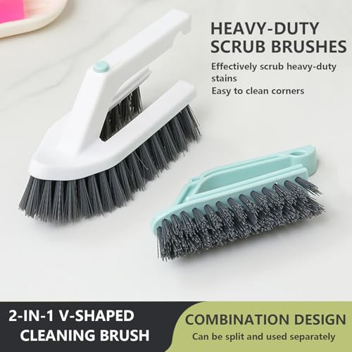 Image of 2 Pack Scrubbing Brushes for Cleaning 2 in 1 Heavy Duty Scrub Brush Nylon Stiff Bristles Crevice Gap Scrubber Cleaner Brush for Bathroom Shower Sink Kitchen Tub Carpet Floor, Multi-Purpose