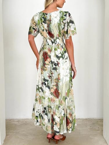 Image of Flessibili Womens Short Sleeve Floral Maxi Dresses 2026 Spring Wedding Guest Party Summer Dress Green Abstract X-Large