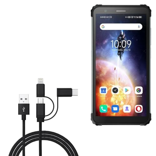 BoxWave Cable Compatible with Blackview BV6600E - AllCharge 3-in-1 Cable - Jet Black