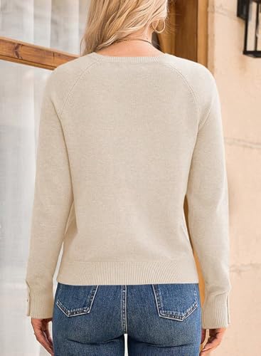 FEKOAFE Women's Sweaters Long Sleeve Crewneck Button Lightweight Pullover Sweater Solid Knit Casual Jumper Tops Fall 20253