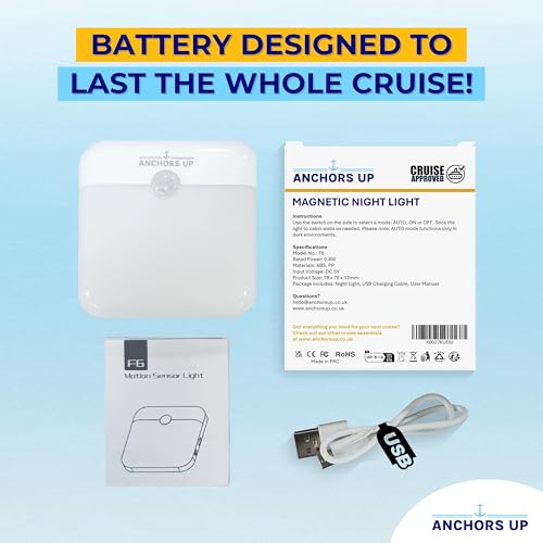 Image of Cruise Cabin Magnetic Night Light with Motion Sensor USB Rechargeable - LED Motion Sensor Light - Warm White - for Carnival, Royal, Celebrity, Norwegian and More - Cruise Essentials by AnchorsUp