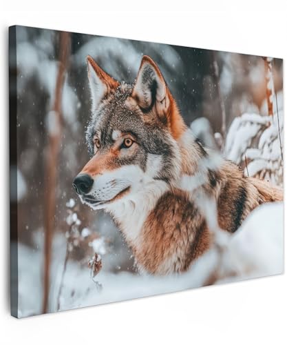 MuchoWow© Impression sur Toile Photo Peinture 70x50 cm Tableau Decoration Murale Chambre Salon Maison Deco Cuisine Loup - Neige - Hiver - Animaux - Nature - Neige