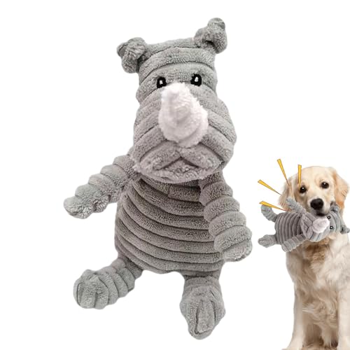 Juguete de peluche chirriante para perros, rinoceronte, juguete masticable para perros, juguete interactivo de peluche duradero