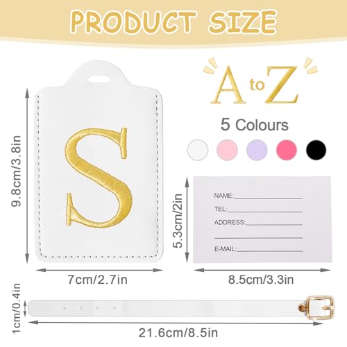 Image of Personalized Initial Luggage Tags for Suitcases, Cute PU Leather Embroidered Letter Travel Luggage Tags, Suitcase Identifier Name Baggage Tag, Bag Tags for Men Women Kids Luggage Handbags(White S)