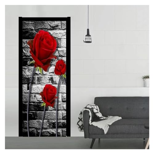 Autocollant mural 3D fleurs roses rouges pour une chambre romantique - 2