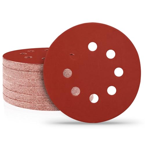 Image of 100 PCS 5 Inch Sanding Discs 800 Grit, 8 Hole Aluminum Oxide Hook and Loop Round Sandpaper for Random Orbital Sander