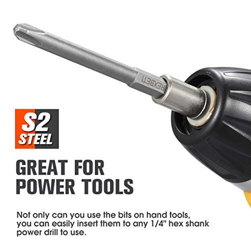 image for REXBETI Slotted Phillips Screwdriver Bit Set, 1/4 Inch Hex Shank S2 St