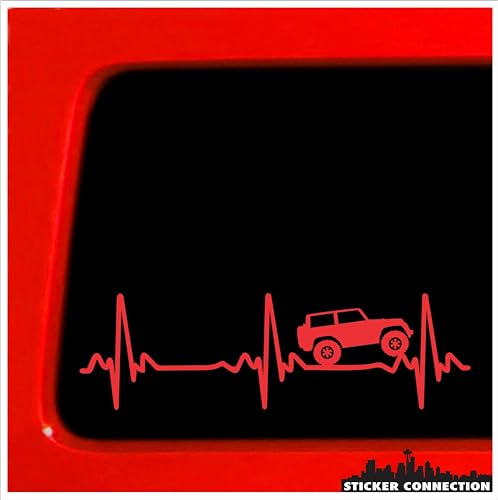 Image of Sticker Connection | Heart beat EKG for Jeep Wrangler | Windshield Banner for Car, Truck, Window, Laptop 4 inchx24 inch (Red, 2.5 inchx8 inch)