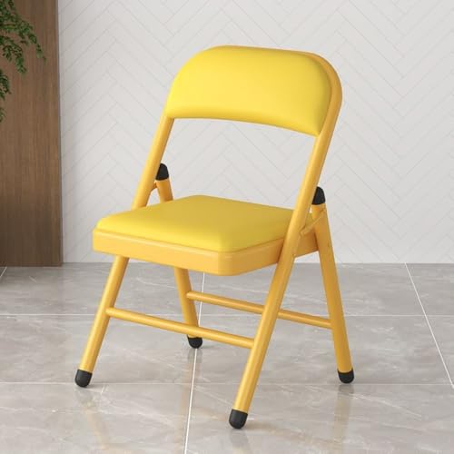 折りたたみ チェア パイプ 椅子 座椅子 軽量 コンパクト 完成品 Tasydi レザー 耐荷重 ダイニングチェア おしゃれ 背もたれ付き クッション 持ち運び 自宅 オフィス 会議 イベント (イエロー)