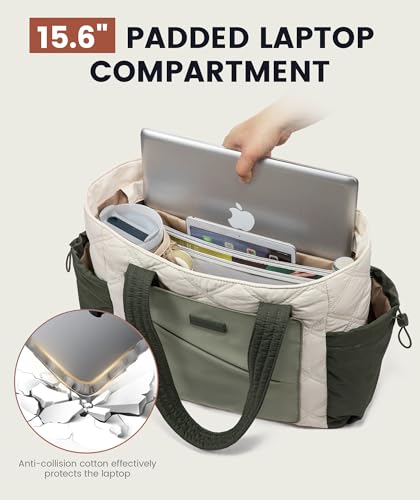 Image of LOVEVOOK Tote Bag for Women, puffer tote bag for Work Travel Nurse, Lightweight quilted Bags with Compartments