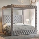 Jocisland Upholstered Canopy Bed Frame Queen Size...
