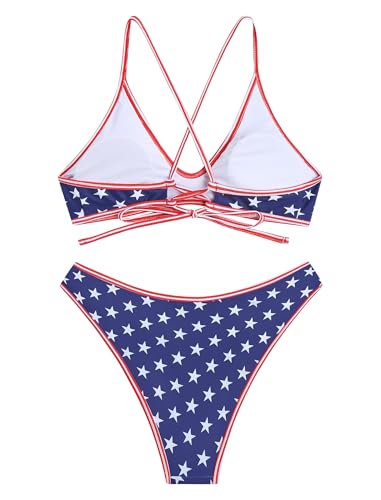 Image of ZAFUL Women's Tie Back Padded High Cut Bralette Bikini Set Two Piece Swimsuit