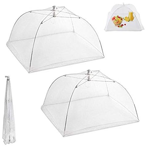 2 Pack Update Tight Mesh Food Cover Tent,17 inches Reusable and Collapsible Outdoor Food Cover,Food Protector Tent Keep Out Flies, Bugs, Mosquitoes (White) Cover
