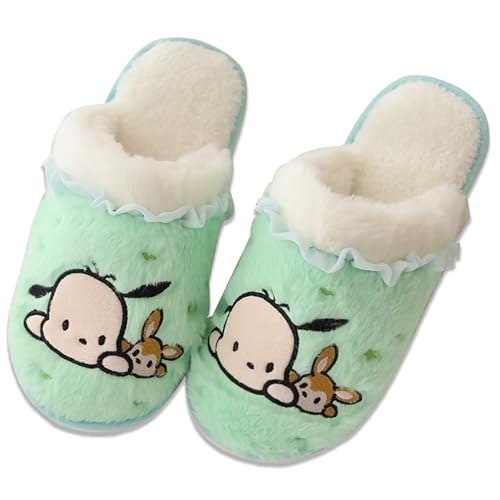 Roffatide Cartoon Cute Plush Open Back Floor Slippers Indoor Shoes Fuzzy Slippers with Rubber Sole for Women