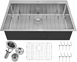 33x22 Inch Drop In Kitchen Sink, Topmount Stainless Steel Brushed Nickel Single Bowl Kitchen Sink, Extra-thick 16 Gauge For RV Laundry Utility with Dish Grid and Basket Strainer YSD013
