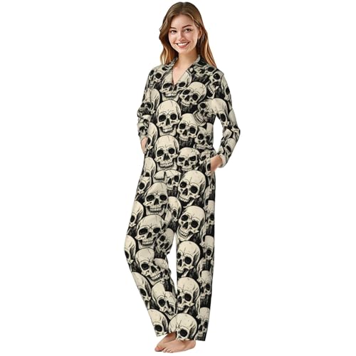 Image of Women'S Long Sleeve Pajama Set Soft Loungewear Button-Down Top & Elastic Waist Pants S- 2XL