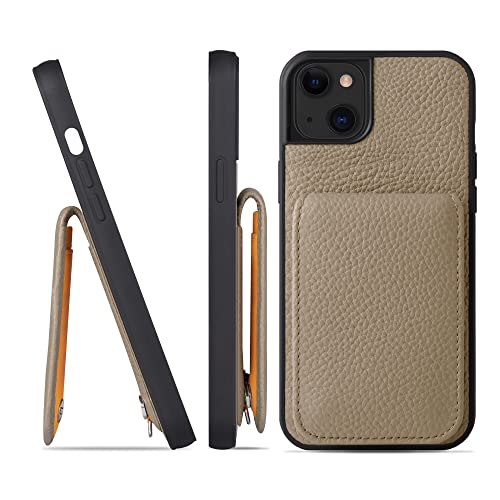 iPhone 14 Plus ケース 本革 シュリンクカーフレザー カードポケット フラップ スタンド機能 ショルダーストラップ 耐衝撃 ハンドメイド ギフト シンプル メンズ レディース スマホケース グレー ベージュ グレージュ SCPG-14Plus-Grege