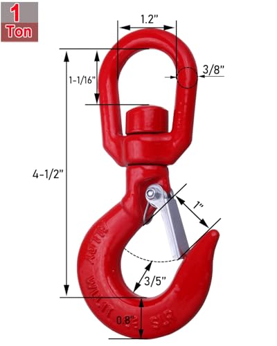 Image of 1 Ton Swivel Lifting Hook Heavy Duty, Round Rotating Hook with Safety Latch, High Quality Alloy Steel Resistant Corrosion for Lifting Chains Port Transportation Factory