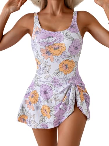 Image of Eomenie One Piece Swimdress Swimsuits for Women Tummy Control Swim Dresses Skirt Bathing Suit