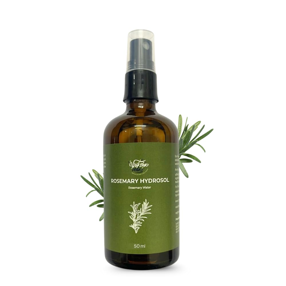 Vriksha Veda Rosemary Hydrosol Spray, Natural Rosemary Water, 50 ml, Amber Glass Bottle
