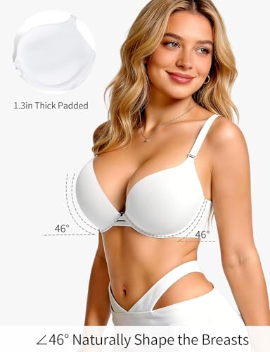 Upushall Womens Plunge Padded Push Up Bras for Small Breast Seamless T Shirt Bra Underwire White - image 3