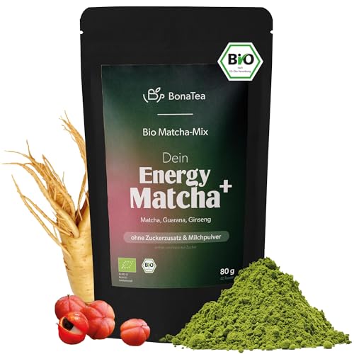 Bio Energy Matcha+, Matcha-Mix mit Guarana Pulver, Ginseng Pulver und 60 {4f5239af3a66e475618131512937d5d4d7c8a79d001ce474bf5548025f4c0f44} Bio Premium Matcha aus Japan für einen natürlichen Start in den Tag, 80g Bio Energy Matcha+, Matcha-Mix mit Guarana Pulver, Ginseng Pulver und 60 {4f5239af3a66e475618131512937d5d4d7c8a79d001ce474bf5548025f4c0f44} Bio Premium Matcha aus Japan für einen natürlichen Start in den Tag, 80g
