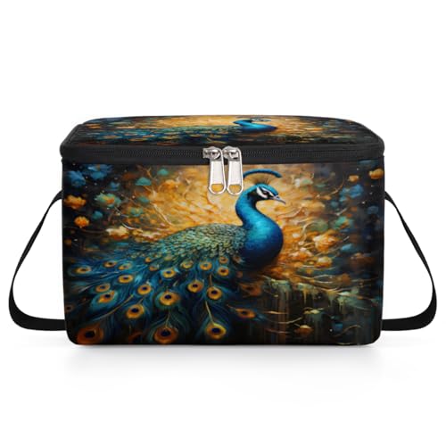 GzLeyigou Ethnic Peacock Lunch Bags for Women Men 9 Cans, Hot & Cold Food Delivery Bag Insulated Grocery Bag Insulated Lunch Box Peacock Cooler Bag for Office Work Picnic Beach