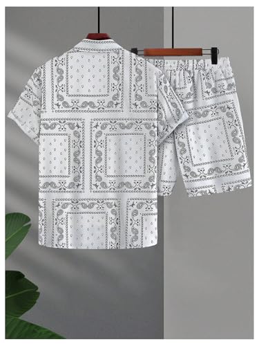 GORGLITTER Men's 2 Piece Boho Tracksuit Paisley Print Button Down Shirt and Shorts Vacation Sets3