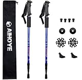 Aihoye Trekking Poles, Collapsible Lightweight Shock-Absorbent Hiking Walking Sticks Adjustable Aluminum Hiking Poles for Women Men Kids, 2 Pack, with 10 Replacement Tips(Blue)