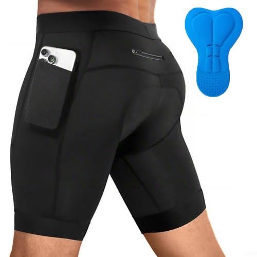 Ezvoka Culotte de Ciclismo para Hombre con Almohadilla 3D y 3 Bolsillos Ropa de Bici Transpirable, de Secado Rápido y Resistente Pantalones Acolchados que Absorben la Humedad para Ruta,Black-S