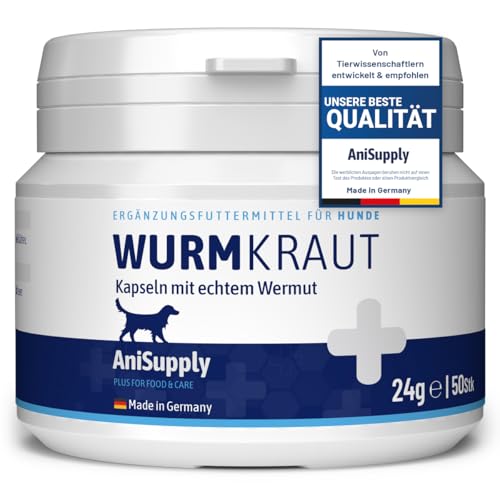 AniSupply Wurmkraut Kapseln 50 Tabletten für Hunde mit echtem Wurmkraut (Artemisia Absinthium) in rezepturbasierter Pflanzenformel, geeignet für Hunde Aller Rassen