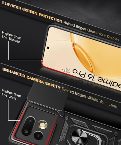 Image of AIBEX Back Cover Compatible for Realme 16 Pro 5G | D10 Tough Armor Case | Sliding Camera Shield | 360 Protection | Kickstand Ring Holder | Military-Grade Bumper Case - Black