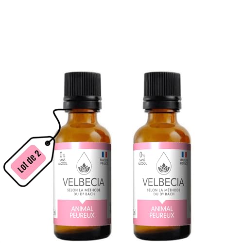 Velbecia Flores de Bach para Animales, sin alcohol, 30 ml (animales miedosos, perro, gato, fuegos artificiales, tormentas) - Mezcla de flores de Bach Original para reducir el miedo y el pánico