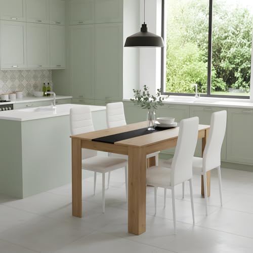 GOKHOMX Ensemble Table a Manger Rectangulaire 110 cm avec 4 Chaises, Ensemble Table et Chaises Salle a Manger en Similicuir Blanc, pour Petit Espace Cuisine...