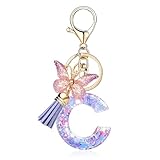 Betrynidil Portachiavi iniziale,Portachiavi farfalla,Portachiavi con Lettera con farfalla,Regali da Personalizzare,per ragazze e donne Regalo (C, Viola)